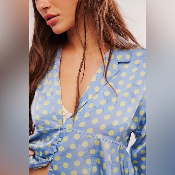 NWT FREE PEOPLE INTIMATELY Beauty Sleep PJ Set In Cashmere Blue Combo MSRP $88 - Picture 3 of 9